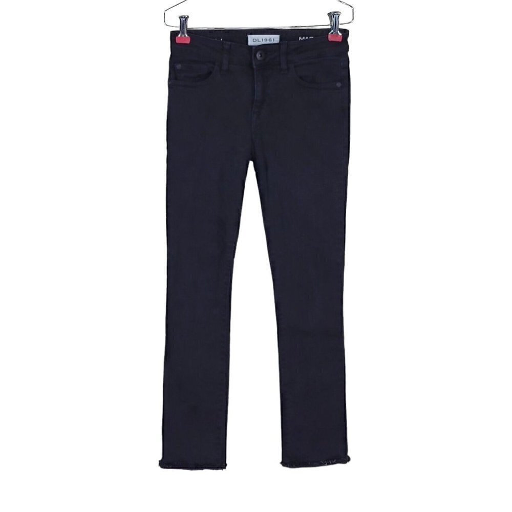 DL1961 Mara Jeans Size 24 25X27 Black Straight Ankle Frayed Hem Low Rise USA
